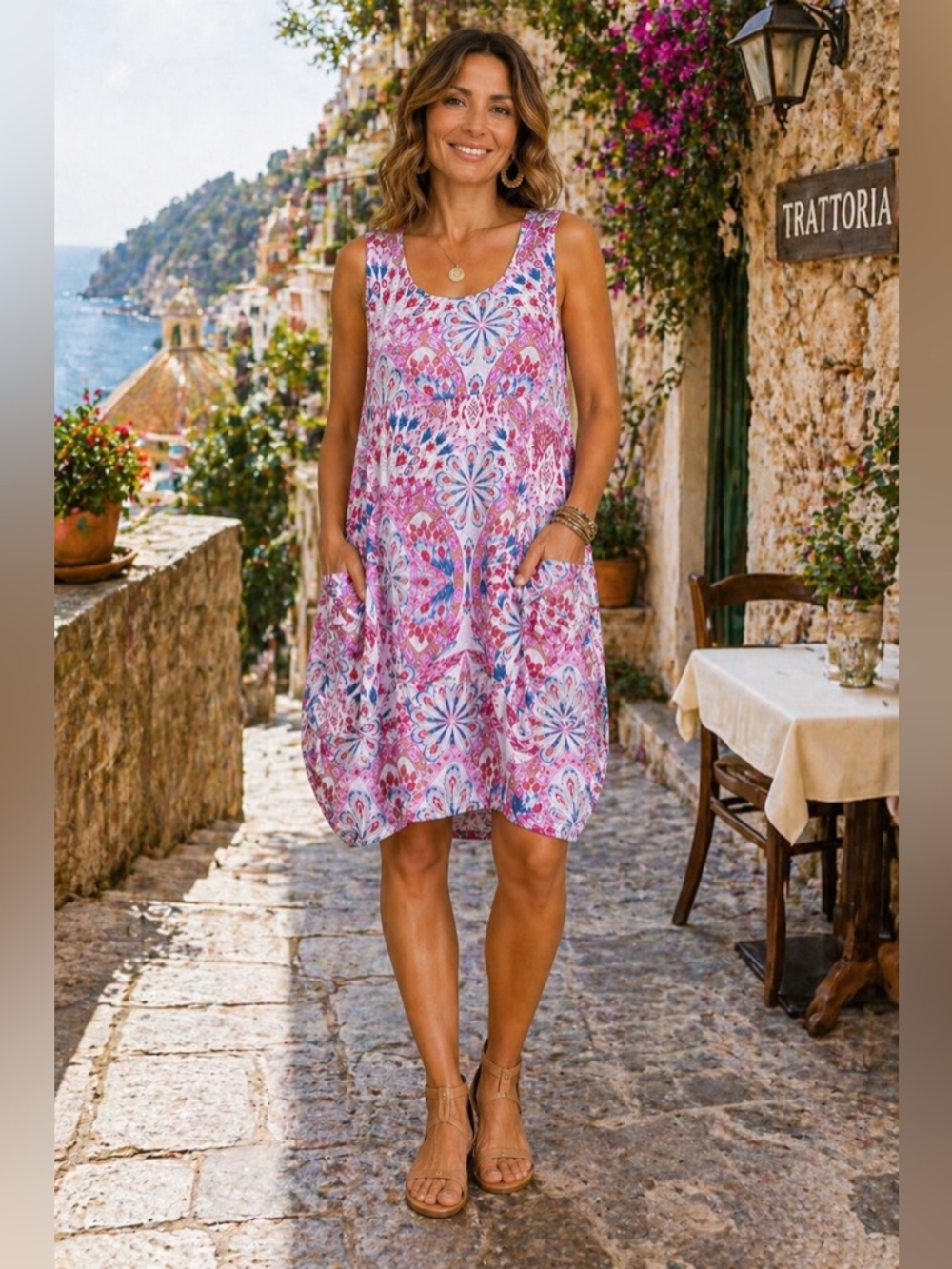 Luca Vanucci Women’s L Colorful Slouchy Linen Shift Dress - Made in Italy